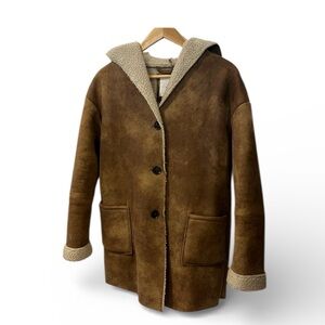 Mango MNG suede shepherd brown coat size XXS